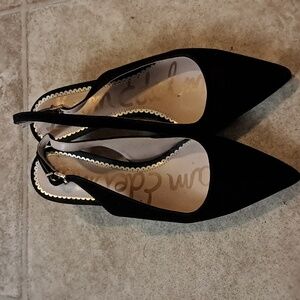 Sam Edelman Kitten Sling Back Heel Black  Suede Leather Size 6 Preowned